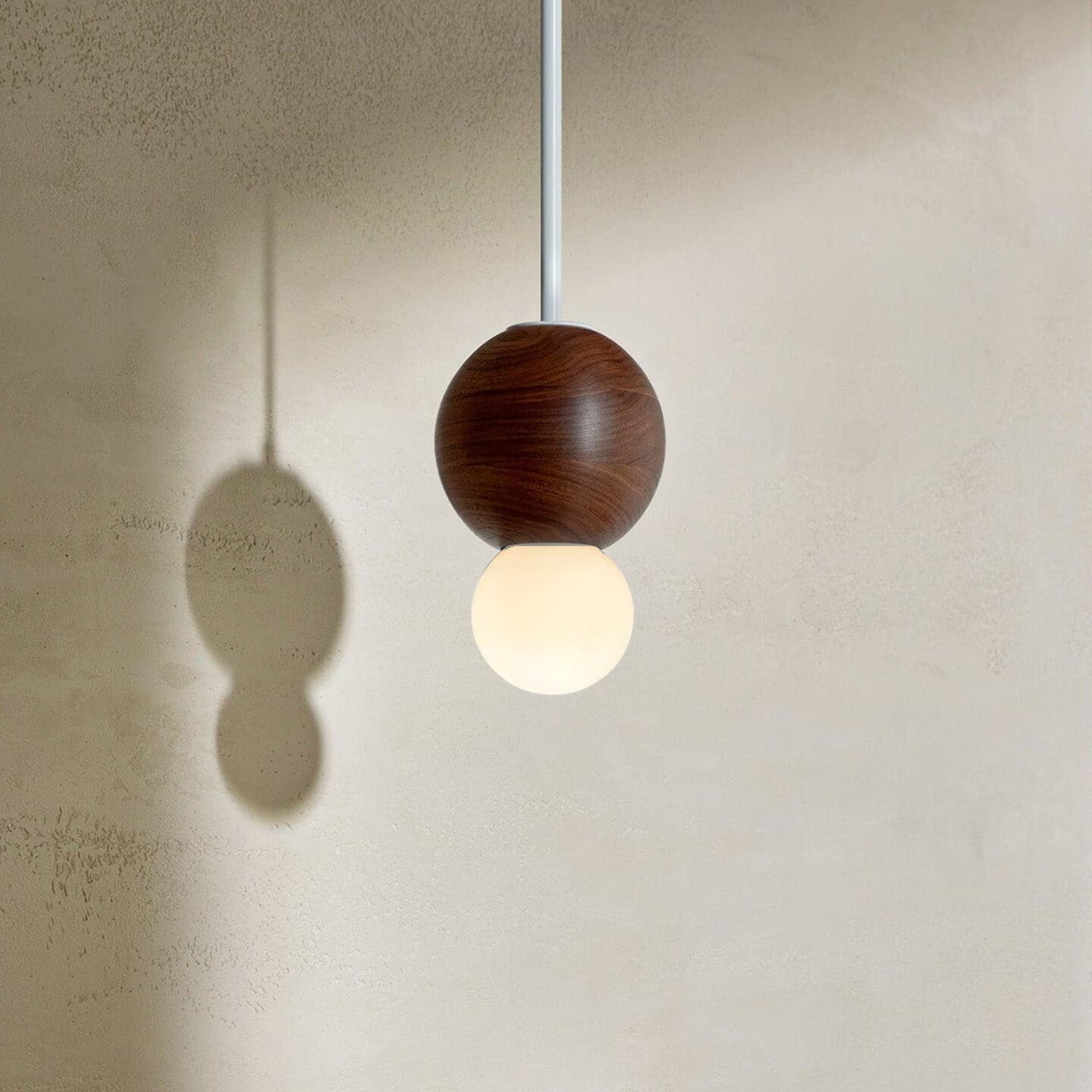 Bright Beads Sphere Pendant in Walnut & White Satin with Solid Rod